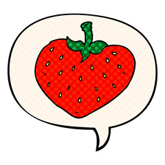 cartoon strawberry and speech bubble in comic book style