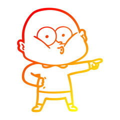 warm gradient line drawing cartoon bald man staring