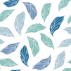 Leaves background. Vector seamless pattern with hand drawn leaves outlines. Simple shapes on white background.