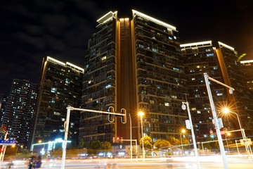 Fototapeta na wymiar Brilliant Crossroads and Residential Buildings at Night in Wuchang District, Wuhan City, Hubei Province, China