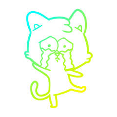 cold gradient line drawing cartoon crying cat