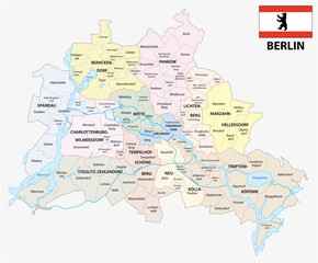 berlin administrative and political map with flag - obrazy, fototapety, plakaty