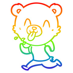 rainbow gradient line drawing rude cartoon polar bear sticking out tongue