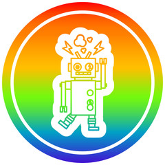 malfunctioning robot circular in rainbow spectrum