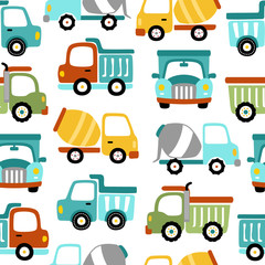 Seamless pattern of colorful trucks