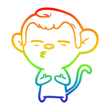 recommend clip art: rainbow gradient line drawing cartoon suspicious monkey