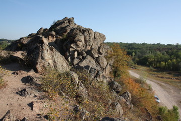 stone hills above the road