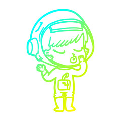 cold gradient line drawing cartoon pretty astronaut girl
