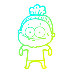 cold gradient line drawing cartoon happy old woman