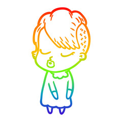 rainbow gradient line drawing cartoon pretty hipster girl