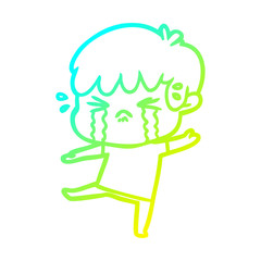 cold gradient line drawing cartoon boy crying