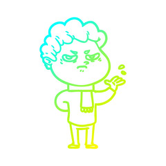 cold gradient line drawing cartoon angry man