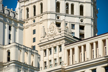 Fototapeta premium Moscow, Russia - May 6, 2019: Finishing details High-rise at Kotelnicheskaya Embankment