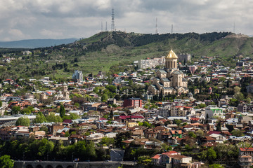 sameba cathedral and tiflis skyline daytime