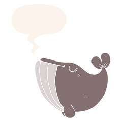 cartoon whale and speech bubble in retro style