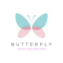 Colorful butterfly logo. Overlay transparent sheets style.