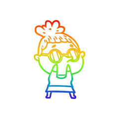 rainbow gradient line drawing cartoon woman wearing glasses