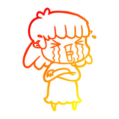 warm gradient line drawing cartoon woman in tears