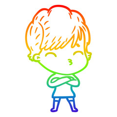 rainbow gradient line drawing cartoon woman thinking