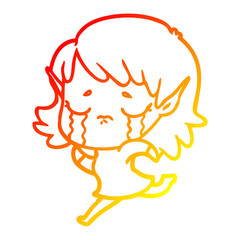 warm gradient line drawing cartoon crying elf girl