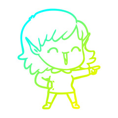 cold gradient line drawing cartoon elf girl