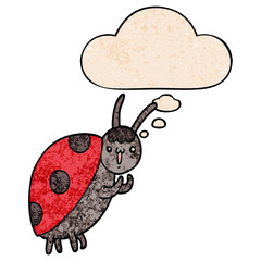 cute cartoon ladybug and thought bubble in grunge texture pattern style