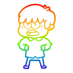 rainbow gradient line drawing worried cartoon boy