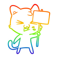 rainbow gradient line drawing cartoon cat hissing