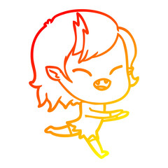warm gradient line drawing cartoon laughing vampire girl running