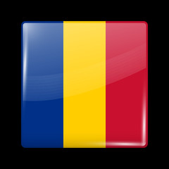 Flag of Chad. Glossy Icon Square Shape. Vector