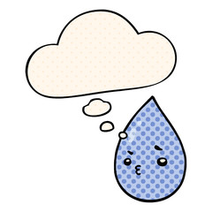 cartoon cute raindrop and thought bubble in comic book style