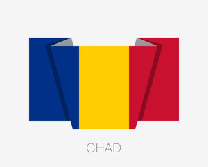 Flag of Chad. Flat Icon Waving Flag with Country Name on White