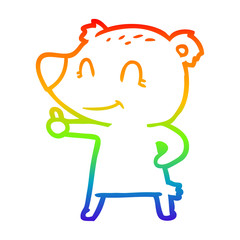rainbow gradient line drawing cartoon bear giving thumbs up sign