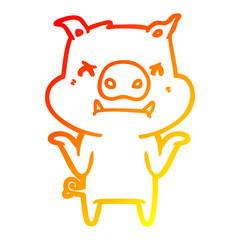warm gradient line drawing angry cartoon pig shrugging shoulders