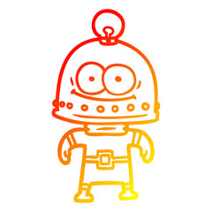 warm gradient line drawing happy carton robot with light bulb