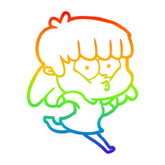 rainbow gradient line drawing cartoon whistling girl