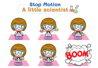 Vector for Stop Motion, a little scientist, is experimenting in a fun classroom.
