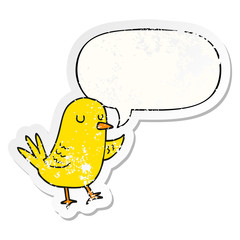 cartoon bird and speech bubble distressed sticker