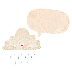 cartoon storm cloud and speech bubble in retro textured style