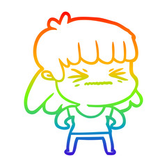 rainbow gradient line drawing cartoon angry girl