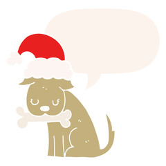 cute christmas dog and speech bubble in retro style