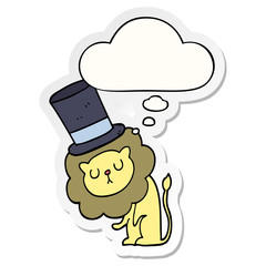 cute cartoon lion wearing top hat and thought bubble as a printed sticker
