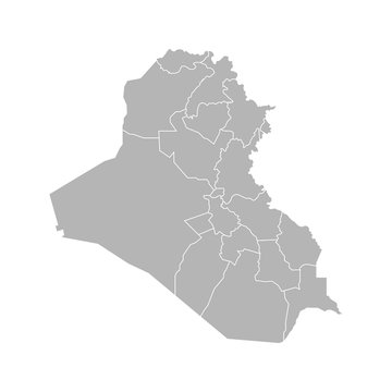 Vector isolated illustration of simplified administrative map of Iraq. Borders of the governorates (regions). Grey silhouettes. White outline