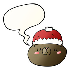 cartoon christmas bear and speech bubble in smooth gradient style