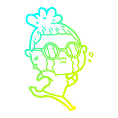cold gradient line drawing cartoon crying woman wearing spectacles