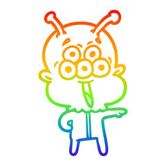 rainbow gradient line drawing happy cartoon alien