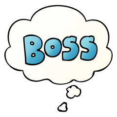 cartoon word boss and thought bubble in smooth gradient style