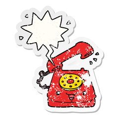 Obraz premium cute cartoon telephone and speech bubble distressed sticker