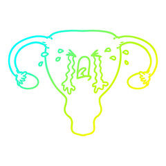 cold gradient line drawing cartoon uterus crying