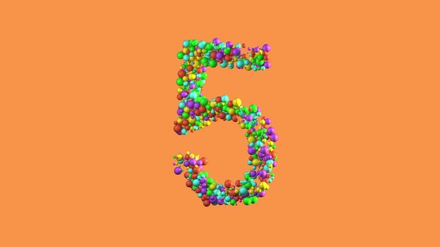 Countdown bright dynamic animation, colorful  balls style numbers from 9 to 0